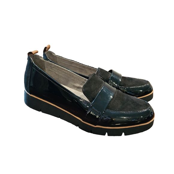 Dr. Scholl’s Webster Loafer Size 9 Black Patent & Suede Platform Indie Sleaze - Picture 1 of 8